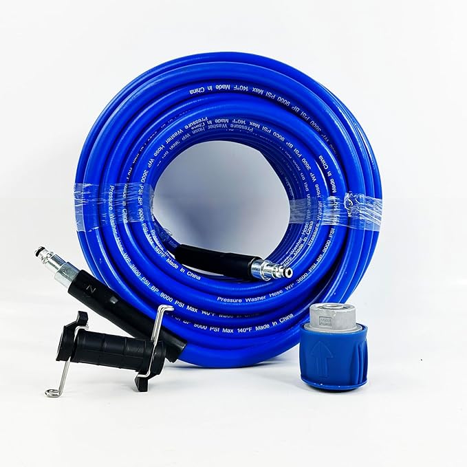 5800PSI/400Bar Ultra Flexible Pressure Washer Hose for Bosch Home Cleaning, 5M-30M High Pressure Extension Tube with Quick-Connect Adapter,(Red/Blue/Yellow/Green/Grey/Orange/Light Blue)(Blue,32FT)