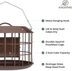 Kingsyard Squirrel Proof Suet Feeder, Cage Bird Feeders for Outdoors Hanging, All Metal, Double Suet Cake Capacity, Tray & Weatherproof, Brown