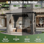 AOXUN Outdoor Gazebo for Patio 10x10, Metal Frame Canopy with Double Roofs, Heavy Duty Party Tent and Shelter with Mosquito Netting and Privacy Screen for Backyard, Lawn, Garden, Deck
