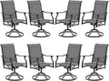 Patio Swivel Chairs Set of 8, Outdoor Dining Chairs with Textilene, Swivel & Rocker Metal Outdoor Patio Dining Chair All-Weather for Backyard, Grey Fabric with Black Frame