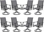 Patio Swivel Chairs Set of 8, Outdoor Dining Chairs with Textilene, Swivel & Rocker Metal Outdoor Patio Dining Chair All-Weather for Backyard, Grey Fabric with Black Frame