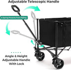 SUNNYFEEL Wagon Cart Foldable, Standard Borderless Version Collapsible Wagon with 220 LBS Max Load, Up to 120L Foldable Grocery Cart with Side Opened for Outdoor, Garden & Camping,Black