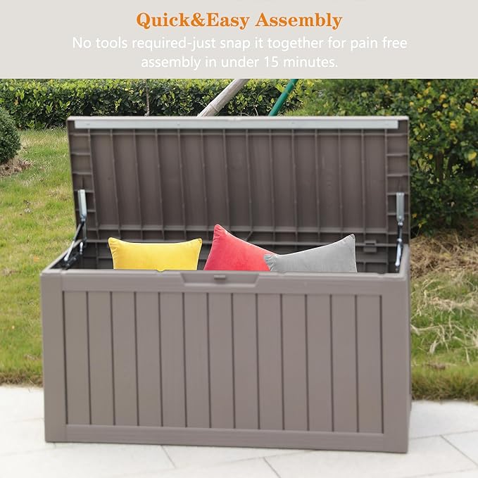 Modern-Depo 80 Gallon Waterproof Deck Box Patio Furniture Storage Box with Lockable Lid, PP Outdoor Storage Bin for Garden, Yard, Poolside, Gray