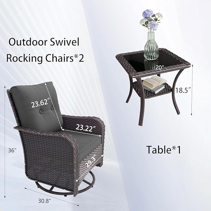 16 Pieces Outdoor Patio Furniture Set Outdoor Furniture Patio Sectional Sofa Conversation Sets w/ETL Approved 45" Gas Outdoor Fire Table & Coffee Table, Swivel Rocking Chair (Grey)