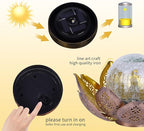 DUSVALLY Lotus Solar Globe LED Light Garden Decoration, Outdoor IP65-Waterproof Crack Glass Solar Flower Lamp Hollow Out Retro Golden Metal Light for Patio, Lawn & Pathway Landscape, 12" W * 6" H