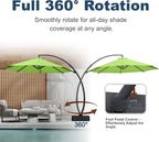 11FT Cantilever Umbrella with Base Large Curvy Outdoor Aluminum Offset Umbrella w/ 360° Rotation, UV Resistant Canopy for Patio, Garden, Backyard, Apple Green