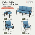 Patio Furniture Set 7 pcs, Outdoor Patio Furniture, 3-Seat Sofa, 2 Single Chairs, 2 Rocking Chairs, 2 Ottomans and 5.75" Extra Thick Cushion, Conversation Set for Deck,Navy Blue