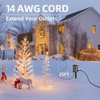 TiFFCOFiO Outdoor Power Strip Weatherproof, 25 FT Extension Cord with Stake, 6 Grounded Outlets for Halloween/Christmas Decorations and Inflatables, 15A/1875W, ETL Listed