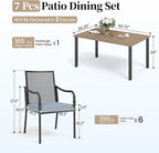 Patio Table and Chairs Set of 6, All-Weather Breathable Metal Mesh Patio Chair with Gourd-Shaped Armrests, 60x38 Wood-Like Table with Umbrella Hole, 7 Pcs Metal Frame Patio Dining Set