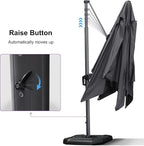 PURPLE LEAF 11.5' X 11.5' Telescopic Patio Umbrella with Base Included Lifting Cantilever Offset Square Large Umbrella for Pool Outdoor Patio Deck Garden Grey