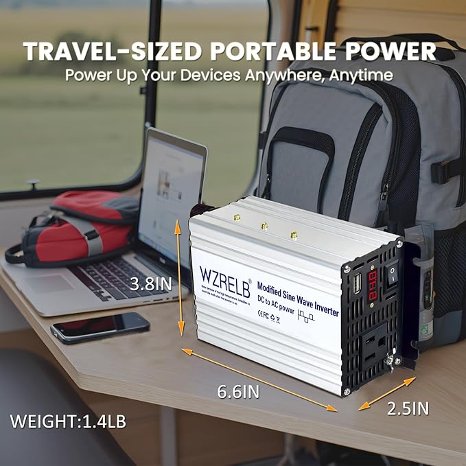 WZRELB 600W Power Inverter 24V DC to 110V 120V AC,Modified Sine Wave Car Inverter with LED Display,USB Port,Soft Starter,Off-Grid Power Converter with High Efficiency up to 90%