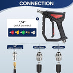 Short Pressure Washer Gun,5000 PSI High Power Washer Gun with 5 Spray Nozzle Tips, 3/8" Quick Connect Plug and M22-14/15mm Fittings, Compatible with Foam Cannon, Nozzle Tips Holder