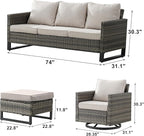 Rilyson Wicker Outdoor Patio Furniture Set - 7 Piece Patio Conversation Set with 4 Swivel Rocker Chairs,2 Rattan Ottoman and 1 Couch for Outside Porch Deck Backyard(Mixed Grey/Beige)