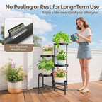 LASZOLA 5 Tiered Folding Plant Stand Indoor for Multiple Large Planter, Tall Heavy Duty Adjustable Rack with Rust Proof 10 Inch Wide Tray, Sturdy Vertical Tree Organizer for Narrow Inside Floor, Black