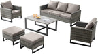 Rilyson Wicker Outdoor Patio Furniture Set - 6 Piece Patio Conversation Set with 2 Armrest Chairs,2 Rattan Ottoman,1 Couch and 1 Metal Side Table for Outside Porch Deck Backyard(Mixed Grey/Grey)