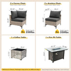 Outdoor Sectional Patio Furniture Set with Fire Pit Table and Glowing Table,6 Pieces Wicker Conversation Sets L Shaped Couch Out Door Sofa Set Outside Furniture for Garden Deck Yard,Black