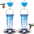 Kingsyard 2 Pack Glass Hummingbird Feeder for Outdoors, 16 Oz Wild Bird Feeder with 6 Feeding Ports Hanging for Garden Yard, Blue (Ant Moat Included)