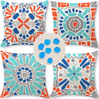 Cirzone Outdoor Pillow Covers 18x18 Set of 4 Morden Geometric Patterns Waterproof Throw Outdoor Pillows Boho Decorations for Funiture Patio Garden Home