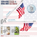 REERON Flag Pole for Outside House Porch Wall Mount, 7 FT No Tangle Stainless Steel Spinning Flagpole Kit with 1" 360° Metal Flag Pole Rings Clips & 2-Position Holder for 3x5' 4x6' American Flags