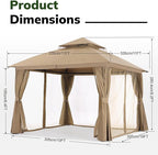 MASTERCANOPY 11'x11' Outdoor Patio Arch Gazebo with Double Roofs, Mosquito Nettings and Privacy Screens for Backyard, Garden, Lawn, Khaki