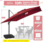 Hotime 10ft Cantilever Umbrella Outdoor Patio Umbrella Windproof Heavy Duty Double Top Offset Patio Umbrella Cantilever Pool Umbrella with 360°Rotation for Garden Deck Pool, Wine Red