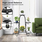 S AFSTAR 6-Tier Metal Plant Stand, Heavy-Duty Plant Display Stand Rack w/ Adjustable Footpads, Slatted Support Panel, Elevated Base, Decorative Flower Potted Holder Rack for Balcony, Living Room, Easy Assembly
