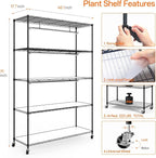 Bstrip Plant Shelf with Grow Light, 5 Tier Large Tall Plant Stand with 3FT T8 120W Grow Light for Indoor Plants, Full Spectrum LED Plant Light with wheel for Seedling, (47.2" Lx17.8 Wx71 H)