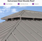 PURPLE LEAF 12' x 14' Outdoor Hardtop Gazebo with 9 Pieces Outdoor Dining Set, Champagne Aluminum Gazebo with Galvanized Steel Double Roof, Curtains and Netting for Patio Lawn and Garden