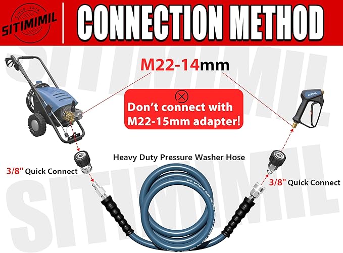 150 FT Pressure Washer Hose 3/8'' - Kink Resistant Steel Wire Braided, Wear Resistant, 3/8" Stainless Steel Quick Connect, with M22 14mm Adapter Set, Hot and Cold Water Power Washer Hose, 4200 PSI