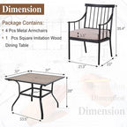 Sophia & William 5 Pieces Patio Dining Set with 4 Chairs and Square Table of Imitation Wood Top, Outdoor Conversation Furniture Set with Seat Cushion and 1.57" Umbrella Hole for Porch Backyard Balcony