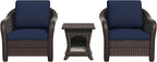 Vista Vibe Outdoor Rattan Chairs Set of 2 with with Coffee Table, All-Weather Patio Conversation Furniture Set with Washable Cushions &Hand-Woven PE Rattan, Garden, Bistro, Deck, Yard (Navy)