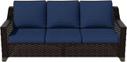 Vista Vibe 78" Patio Wicker 3-seat Sofa, Deep Seat & Upholstered Loveseat, Outdoor All-Weather Rattan Couch with Removable Cushions, Steel Frame Couch for Garden, Poolside (Brown/Navy)