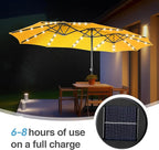 GREEN PARTY 15 ft Rectangle Patio Umbrella with Solar Lights and Base Included, Double-Sided Market Table Umbrella with Crank, Large Outdoor Umbrellas for Patio Poolside Garden Backyard, Gold Yellow