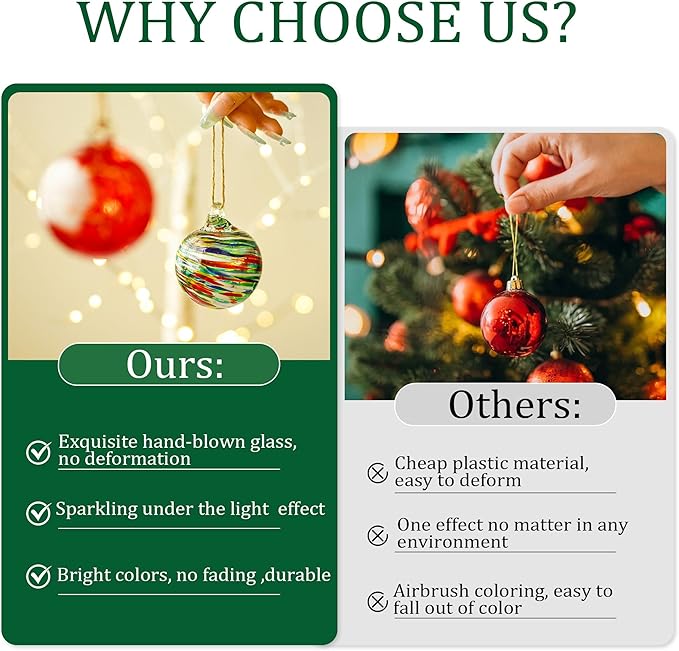 12 Pcs 2.3 Inch Christmas Ball Ornaments Hand Blown Glass Ornaments for Christmas Tree Gazing Balls Friendship Witch Balls