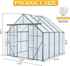 KEIKI 8x8 FT Double Door Polycarbonate Greenhouse with Aluminum Frame,Raised Base and Roof Vent,Walk-in Greenhouses for Patio Garden Backyard