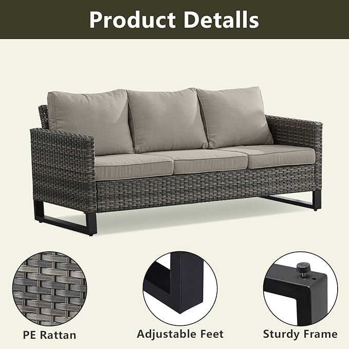 Wicker Outdoor Patio Furniture Set - 6 Piece Patio Conversation Set with 2 Swivel Rocker Chairs,2 Rattan Ottoman,1 Couch and 1 Metal Side Table for Outside Porch Deck Backyard(Mixed Grey/Grey)