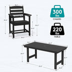 SERWALL Patio Dining Table Sets 5-Piece, Outdoor HDPE Dining Furniture Set with Umbrella Hole Cut-Out Table and 4 Chairs, All Weather Dining Set for Lawn, Garden, Backyard, Poolside, Black