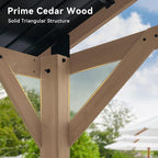 Aoxun 10' x 12' Outdoor Wood Gazebo, Hardtop Gazebo Permanent Wooden Pavilion with Galvanized Steel Gable Roof, for Patio, Garden, Backyard, Cedar Wood