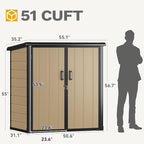 DWVO 51 cuft Outdoor Storage Shed with 2 Shelves, Weatherproof Vertical Tool Shed with Floor & Lockable Doors, Sturdy Double-Wall Plastic Cabinet for Garbage Cans and Garden Equipment (Brown)