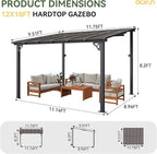 Aoxun 10' x 12' Gazebo for Patio, Gazebo Pergola with Sloped Roof, Large Wall-Mounted Heavy Duty Awnings, for Backyard, Deck, Patio (Gray Polycarbonate Panel)