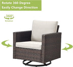 Rilyson Outdoor Patio Swivel Rocker Chairs - 3 Piece Wicker Patio Furniture Bistro Swivel Rocking Chairs Set with Comfortable Cushions,Sturdy Metal Frame and Side Table for Porch Deck(Brown/Beige)