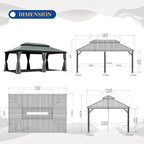 Domi 12' X 18' Hardtop Gazebo Outdoor Metal Gazebo with Galvanized Steel Double Roof Canopy, Aluminum Frame, Curtains and Netting for Patio, Deck, Garden, Grey
