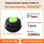 SB00L00 Spool Replacement Bump Trimmer Head 2926507 Compatible with Greenworks ST40L00 ST60V ST60L210 ST60L00 ST60B00 80V ST80L200 Front Mount String Trimmer Weed Wack,Pre-Wound 0.080" 17Ft Dual Line