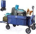 TIMBER RIDGE Tailgate Collapsible Folding Wagon Cart, Heavy Duty Utility Push Pull Beach Wagon Foldable, Outdoor Grocery Cart with Side Pockets for Camping, Garden, Shopping, Holds 225 lbs, Blue