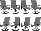 UDPATIO Patio Swivel Dining Chairs Set of 8, Outdoor Swivel Chairs High Back with All Weather Padded Textilene, Metal Rocking Frame for Lawn Garden Backyard, Dark Grey