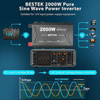 2000 Watt Pure Sine Wave Power Inverter, 12V DC to 110/120V AC Inverter with 3 AC Outlets, Remote, PD 3.0 USB Port, QC 18W, Remote Controller, LED Display,For RV Solar Systems,Semi Truck,Vehicles,Boat
