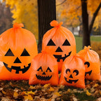 JOYIN 6 Pcs Halloween Pumpkin Leaf Bags, Plastic Lawn Bags for Yard Fall Leaf Halloween Decorations, Jack o' Lantern Reusable Trash Bag for Decor Party Favors, Party Supplies