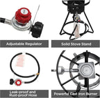 Red Mountain Valley 10.5 Qt Outdoor Propane Fish Fryer Pot Kit with Aluminum Strainer Basket, Thermometer for Boiling and Frying, 50,000 BTU Burner, 0-5 PSI Regulator, Full CSA Approved Fish Cooker