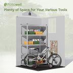 Patiowell 4' x 4' Outdoor Storage Shed with Floor, Plastic Shed Outside Resin Tool Shed with Window and Lockable Door for Backyard Garden Patio Lawn, Light Grey (Fit-it Shed)