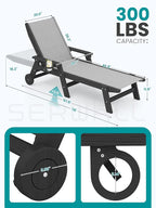 SERWALL Patio Chaise - 5 Position Outdoor Textilene Lounge Chair with Rolling Wheels for Poolside, Deck, Black
